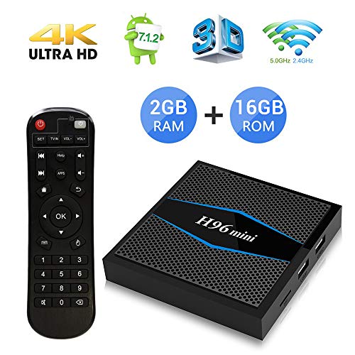 H96 Mini Android 7.1 TV Box Quad Core Smart TV Box de 2GB RAM+16GB ROM con Bluetooth 4.0 Soporta WiFi 2.4/5.0GHz /Ultra Full HD/4K H.265