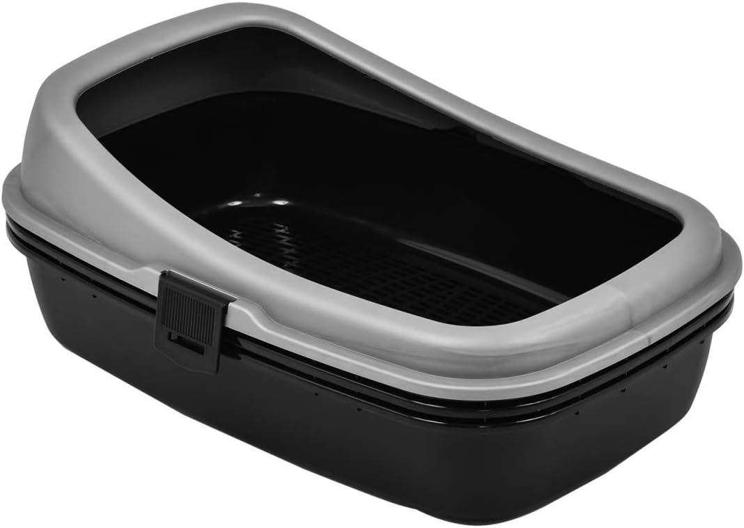 Kürekli Izgaralı Açık Kedi Tuvalet Kabı – Sıçrama Önleyici, Yüksek Kenarlı, Kolay Temizlenebilir Plastik Kedi Kumu Kabı (METALİK GRİ) - Görsel 19