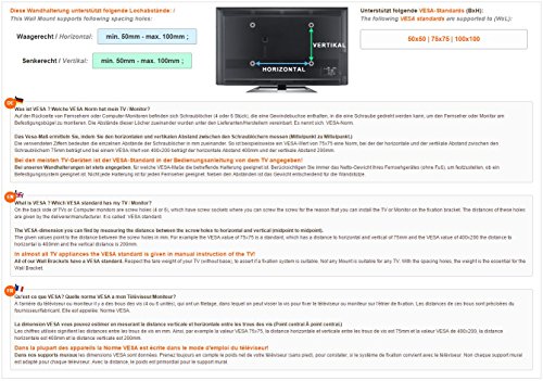 Ricoo Monitorhalterung Wand Flach Universal F0311 Monitor Halterung VESA 100×100 Ultra Slim Aufhängung Wandhalterung für TV LCD LED Wandhalter für PC-Monitor und Fernseher mit ca.33-68cm/13′-27′ // SUPER-SLIM Wandabstand nur 14mm - 5