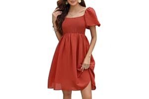 Clearlove Damska sukienka na co dzień, babydoll, krótkie rękawy, kwadratowy dekolt, letnia solidna sukienka