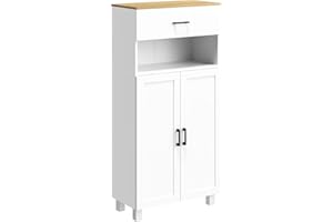 HOMCOM Freestanding Kitchen Cupboard, Nordic Storage Cabinet with Drawer, Doors and Open Countertop for Living & Dining Room, 130cm, White