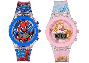 Digital Kids LED Light Disco Glowing Toy Watch for Kids Children (Spiderman) and (Princess) Combo sat of 2 Watch