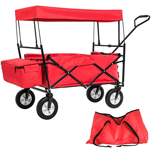 Preisvergleich Produktbild TecTake Faltbarer Bollerwagen mit Dach und extra Tragetasche rot