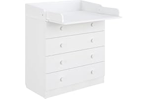 ‎SHEFA Shefa Kids Wickelkommode 800 Weiß - Hochwertige Kommode mit Wickelaufsatz für Babyzimmer