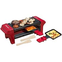 Bestron Raclette fr 1 bis 2 Personen, Mini Tischgrill mit zwei Pfnnchen  und zwei Holzschabern, 350 Watt, Farbe: Rot/Schwarz - Amazon.de