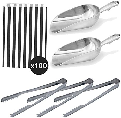 Wedding Sweet Table Kit x2 Scoops x2 Tongs &amp; 100 Candy Stripe 5"x7" Sweet Bags (Choose Sweet Bag Colour: Pink Blue Purple Red Green Grey Black Yellow) Candy Bar Buffet (Black)