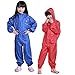 Kids Fully Waterproof Jacket & Trousers Suit Girls Boys Rain Coat Reflective Stripe Environmental Rainy Wear with Zipper in Red & Blue (Blue, XL)