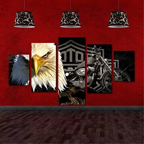 OBELLA Unframed Wall Art Canvas Pictures Prints || 5 Pieces, Eagle Motorcycle || Posters Oil Paintings Printed Photo for Home Decoration (Small)