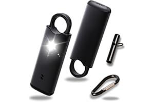 VOLTEK News kit Alarme métal loquet de sécurité (Noir) Femme Defense + detecteur Porte et fenêtre autodéfense Auto Alarme Mini Autonome + sifflet Urgence personnelle Lampe puissante 135 DB, USB-C