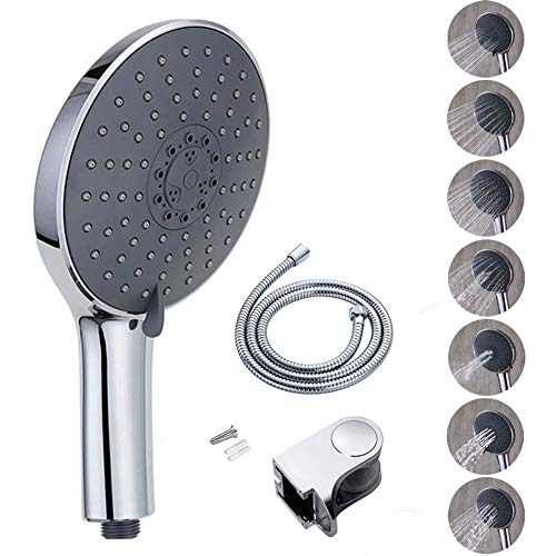 Acefy Soffione Doccia con 1.5 Metri Tubo Flessibile + Supporto Doccia, Doccetta Set, Cromato Telefoni Doccia 7 Funzioni Getti, nero