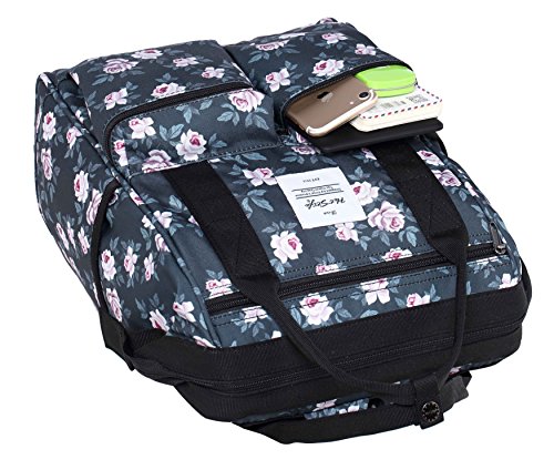 HotStyle DISA Fashion Blumen Damen Laptop Rucksack 14 zoll  44x27x17cm  - Rose Grau