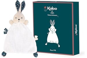 KALOO - K'Doux - Doudou Coniglio Natura - Bianco e Blu - Materiale Mussola di Cotone - 20 Cm, K969950