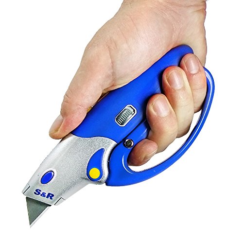 S&R Automatisches Profi Teppichmesser 175mm, SK5, Wechssel per Knopfdruck, Handschutz, 5 Klingen - 3