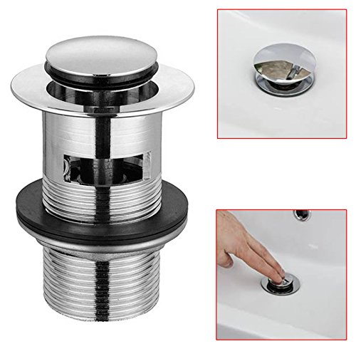 Safekom CHROME SLOTTED BASIN SINK TAP PUSH BUTTON CLICK CLACK POP UP WASTE PLUG