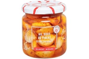 Ail Doux au Piment - Ail à l’Huile à la Texture Ferme et Croquante - Doux et Naturel - Produit Savoureux - Idéal pour l’Apéritif - 120g - ALBERT MÉNÈS