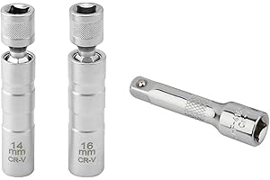 HSUPEZ Uniwersalne klucze do świec zapłonowych, 2 sztuki, z korbowrotkiem elektrycznym 75 mm, kluczem do świec zapłonowych 14 mm i 16 mm, magnetyczny klucz nasadowy do świec zapłonowych, narzędzie