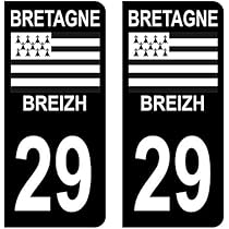Lot 4 Autocollants Finistère 29 Bretagne - Plaque Immatriculation 45x100mm - Made France