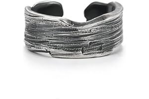 Chereda Hypoallergener S925 Silber gehämmerter Design Ring Schmuck für Herren Verstellbare Öffnung Persönlichkeit Retro Schwarzer Ring Junge Party Geschenk (#7)