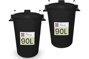 NeatPlastics Dustbin 90 L, Large Dustbin for Garden with Heavy-Duty Weather Resistant and Food Grade Material, Trash Can Garbage Bin With 2 Clip Locking Lid for Indoor & Outdoor Waste, Pack of 2