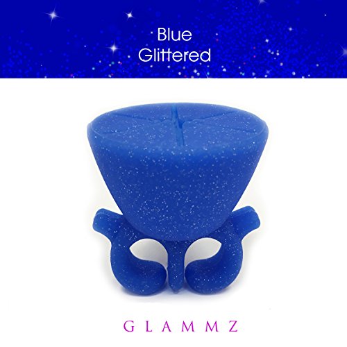 GLAMMZ New Nail Polish Ring Holder - Easy Convenient & Fun | Varnish Your Nails in Comfort & Style - Comes in 3 NEW Glamorous Glitter Colours incl: Black Nite, Ruby Red & Glitter Blue (Glitter Blue)