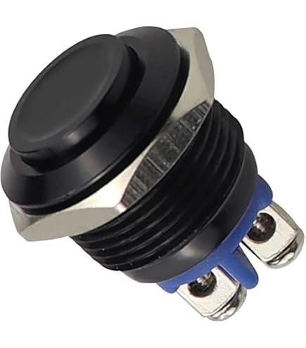CENPEK 2 pezzi 16mm 5/8 pollici alto rotondo nero metallo interruttore a pulsante momentaneo 1NO SPST 3A/12-250V per interruttore auto industriale G-M16BK