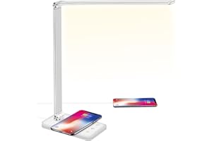 BIENSER Lampka Biurowa LED, 10W Ladowaniem Bezprzewodowym, Funkcją Ladowania USB, Lampy na Biurko, 10 Jasności x 5 Kolorów, Ochrona Oczu, Regulowalna, Funkcja PamięCi I Funkcja Timera, 20W