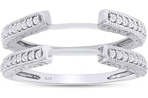 SAVEARTH DIAMONDS Round Cut Lab Created Moissanite Diamond Cathedral Enhancer Guard Ring In 14K Gold Over Sterling Silver Jewelry For Women (G-H Color, 0.20 Cttw)