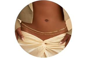 FUNEIA Lot de 2 chaînes de ventre en or 14 carats pour femme - Plaqué or 14 carats - Chaîne de taille réglable - Bijou de corps pour femmes et filles