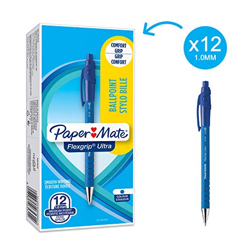 Paper Mate Flexgrip - Bolígrafo, punta mediana de 1.0 mm, caja de 12, color azul