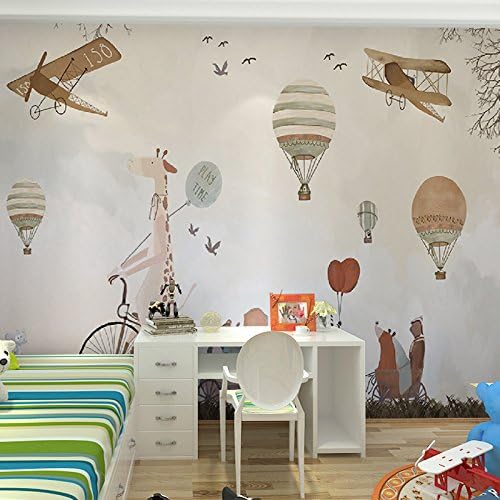 Nordic Hand-Painted Wallpaper, Hot Air Balloon, Animal Background Wallpaper,F