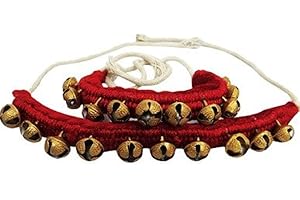 Shah Crafts Kathak Dancing Ghungroo Bell 1 Line (10+10) Ankle Bells Bracelet Pair Tied with Red Velvet Pad Indian Classical Dancers Musical Instrument