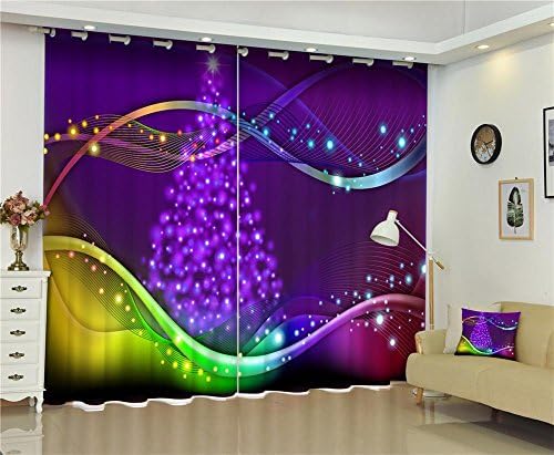 XFKL 2 Panels Room Darkening Blackout Curtains,Purple Christmas tree ribbons 3D Window Drapes For indoor Living Room Bedroom office , 142*106 inch