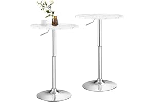 GiantexUK Round Bar Table, Adjustable Height Coffee Table with Non-slip Rubber Ring, 360° Swivel Breakfast Desk for Living Room Dining Room Kitchen Pub Counter (2, White)