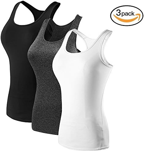 Lolyze Women's 3 Pieces Sleeveless Compression Base Layer Dry Fit Tank Tops Moisture Wicking Basic Tops Vests Tee Shirts