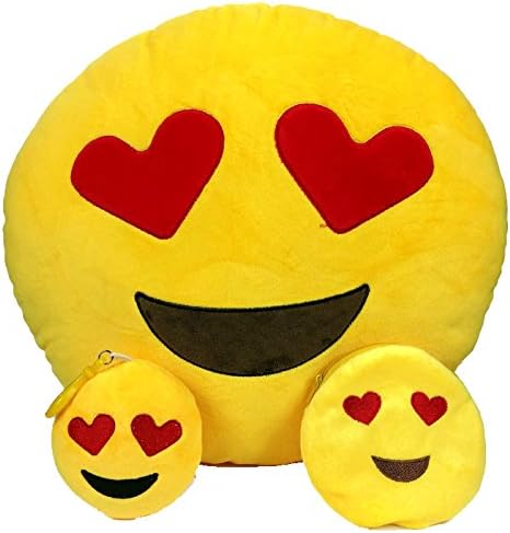 Emoticon Cushion Love Heart Emoji Throw Emoji Pillow FREE Keyring Chain &amp; Soft Money Purse Wallet Coin Holder Smiley Fake Poop Throw Emoticon Cushion Cute Shaped Plush Love Yellow Stuffed Round Large Gift Set Bundle Brown Funny Toy Love Merchandise Fluffy Poop Novelty Accessories Everything For Kids Prime (Heart) Pillow with FREE Keyring Chain &amp; Soft Money Purse (Heart Emoji Set)