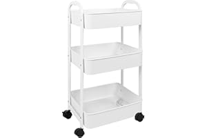 Goxeon Rollwagen mit 3 Ebenen, mit Rollen, einfache Montage, für Küche, Bad (weiß)