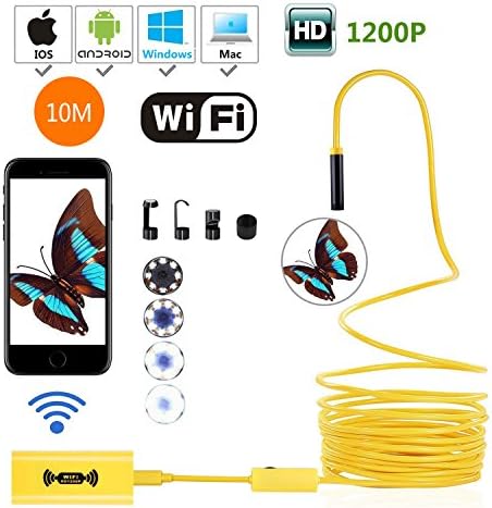Wifi Endoscope, USB Borescope Inspection Camera, 2.0 Megapixels CMOS 1200P HD Snake Camera with 8mm Diametre, 8 Adjustable LED Lights ,Waterproof IP68 for Android, IOS Smartphone, Windows, Mac