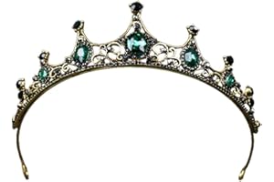 FRCOLOR Vintage Crystal Tiara and Crown,Rhinestones Wedding Tiara for Bride Princess Crown for Girls for Wedding, Party, Birthday, Engagement, Prom(Green)