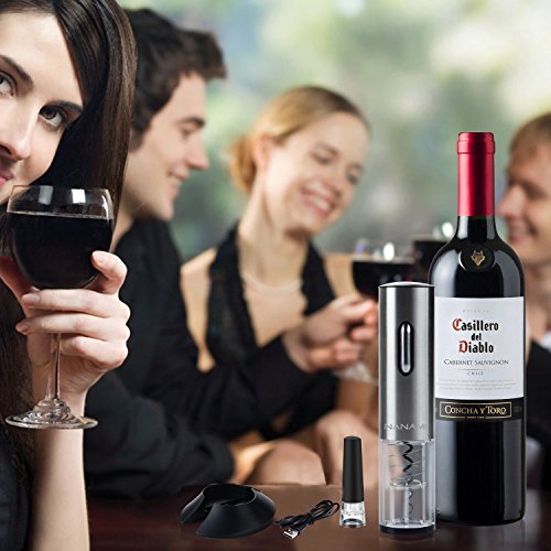 Automatisch Elektrischer Weinöffner Flaschenöffner Korkenzieher mit Folienschneider Wein Stopfen LED Beleuchtet Silber - 9