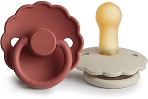 FRIGG Daisy Lot de 2 sucettes | Sucette en latex | Fabriqué au Danemark | Sans BPA | Tétine Cerise Symétrique | (Baked Clay/Cream, Taille 2 (6-18 Mois))