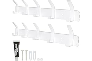 YUNISS Wieszak na ubrania, listwa garderobiana, listwa z haczykami aluminiowymi, z 5 haczykami, haki ścienne, bez wiercenia, do korytarza, sypialni, łazienki (biały, 2 sztuki)