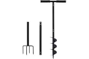 CNSTZX Handerdbohrer Rasenlüfter 2 in 1 Erdlochbohrer 110cm Metall Erdbohrer für Blumenzwiebeln, Blumen, Setzlinge, Bäume, Briefkasten, Zaunpfostenbohrer, Boden Belüftung, Rasen Belüftung, Garten Werkzeug