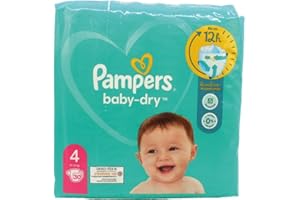 Pampers Baby Dry Taille 4, 30 couches, jusqu'à 12 heures de protection contre les fuites, 9 kg à 14 kg.