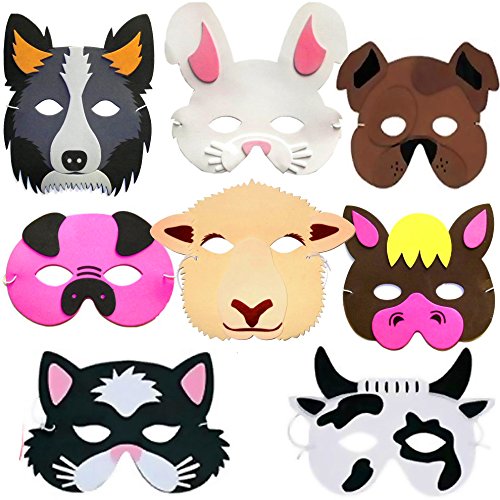 German Trendseller® - 8 x Tiermasken ┃ Bauernhof-Tiere ┃ Schaumstoff Masken┃ für Kinder ┃ Ideal zum Kindergeburtstag und Karneval