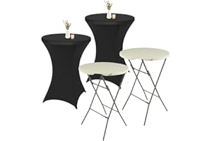 MaxxGarden Mesa de Bar - Mesa Alta - 2 Mesas de jardín Plegables y portátiles - Mesa de cóctel - Mesas Redondas ø80x115cm - Incl. Fundas elásticas - Blanco