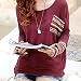 Minetome Women Plaid Checked Long Sleeve Round Neck Loose Shirt Blouse Tops ( Red )