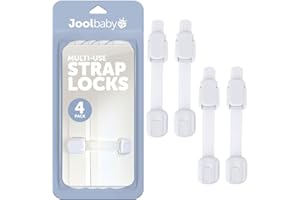 Jool Baby Products Child Safety Strap Locks for Cupboards, Fridge, Cabinets, Drawers, Dishwasher, Toilet, 3M Adhesive No Drilling (Pack of 4)