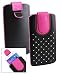Produktbild Emartbuy® Schwarz/Hot Rosa Edelstein besetzt PU Leder Slide in Hülle Tasche Sleeve Halter (Größe LM4) Mit Zuglasche Mechanismus Geeignet Für THL T9 Plus
