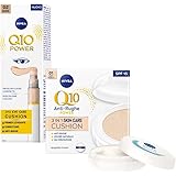 NIVEA Q10 Plus Anti-Rughe Skin Care Fondotinta Cushion Crema Colorata Antietà 01 Light-Medium 15ml e Eye Care Cushion Corrett