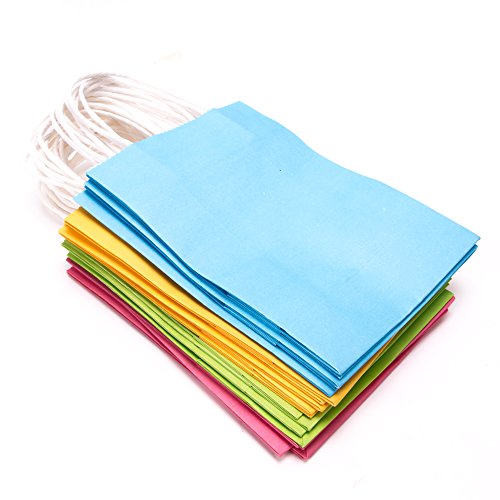 Tosnail 20 Stück Papiertüten 15*21*8 cm, rot, blau, gelb, grün - 2